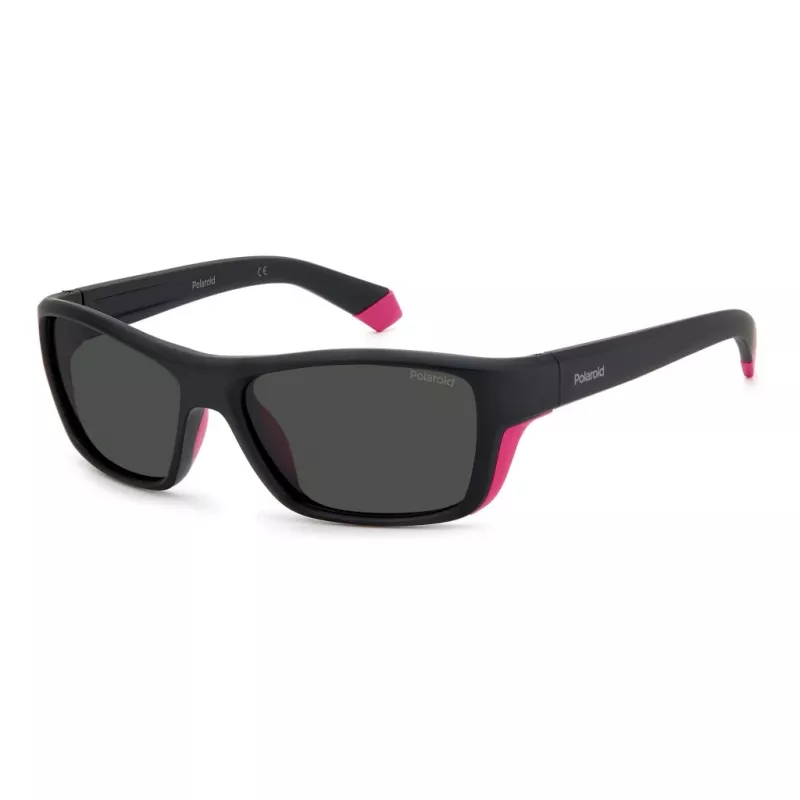 POLAROID SPORT MAN Saulesbrilles PLD7046S3MR Taisnstūra Sporta Wrap Melns Rāmis Pelēkas Polarizētas Lēcas 57-17-135 mm