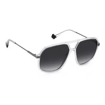 POLAROID Unisex PLD6182S900WJ Taisnstūra polarizētas saulesbrilles - Melns rāmis, pelēkas lēcas 59mm
