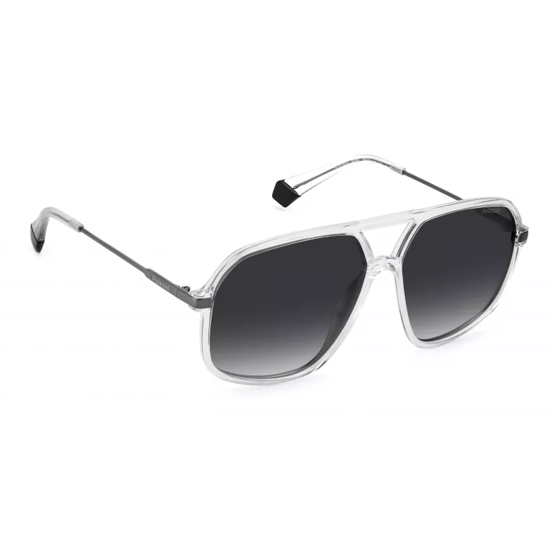 POLAROID Unisex PLD6182S900WJ Taisnstūra polarizētas saulesbrilles - Melns rāmis, pelēkas lēcas 59mm