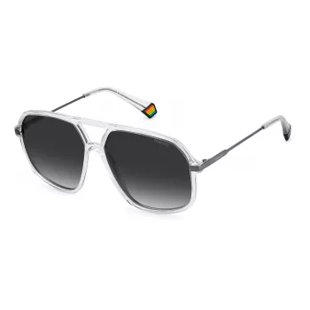 POLAROID Unisex PLD6182S900WJ Taisnstūra polarizētas saulesbrilles - Melns rāmis, pelēkas lēcas 59mm