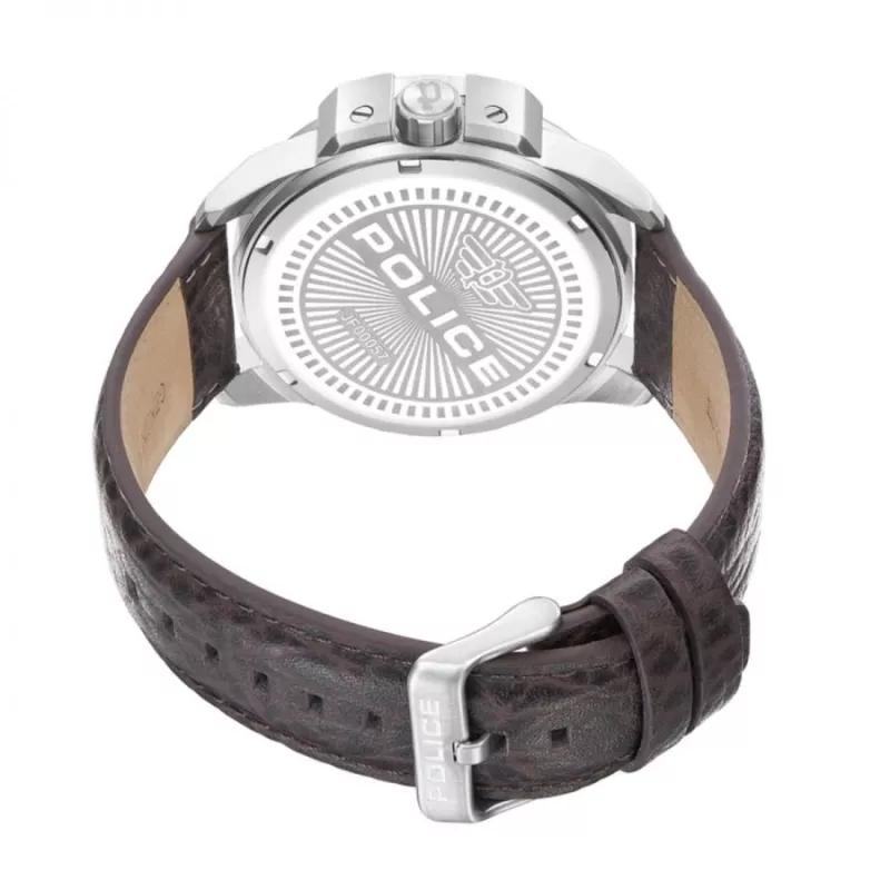 POLICE vīriešu PEWJF0005703 analogais rokas pulkstenis 46mm zils ciparnīca ādas siksna