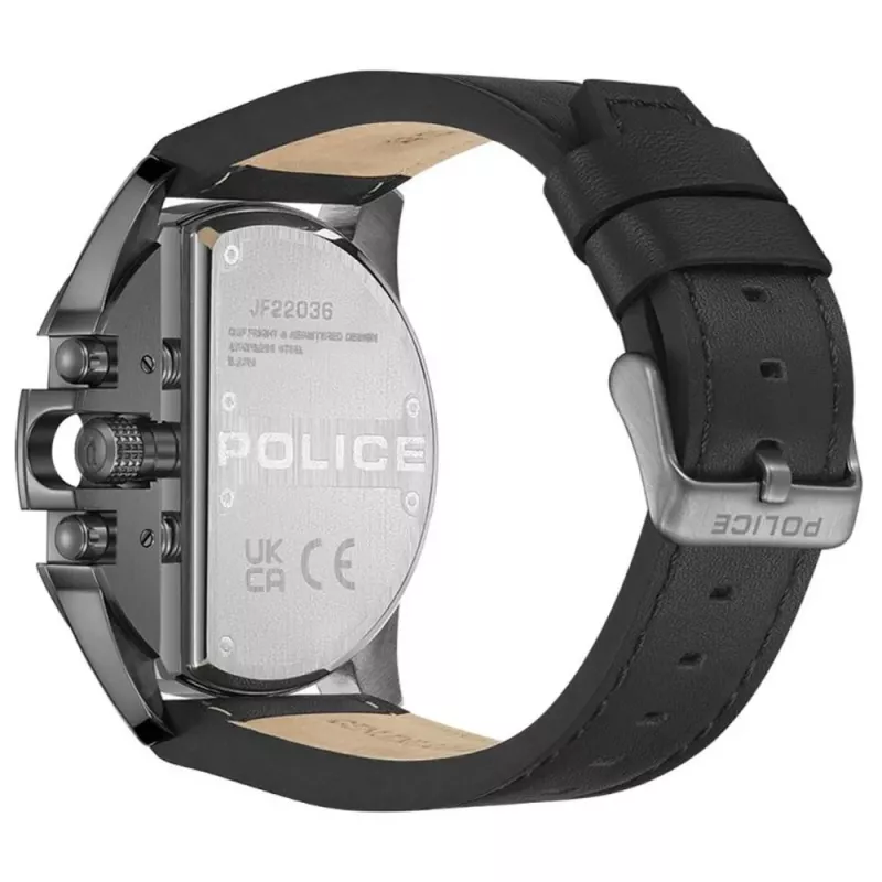 POLICE vīriešu PEWJF2203601 kvarca pulkstenis ar melnu ciparnīcu un ādas siksnu, 48 mm