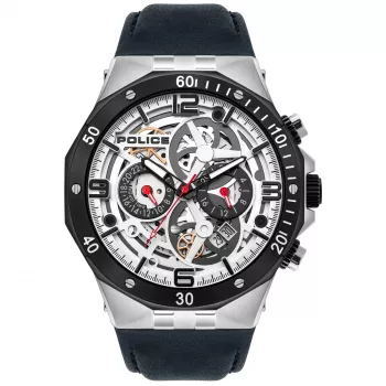POLICE vīriešu PL16065JSTB04 Raho analogais kvarca pulkstenis 46mm zils ciparnīca brūna ādas siksniņa