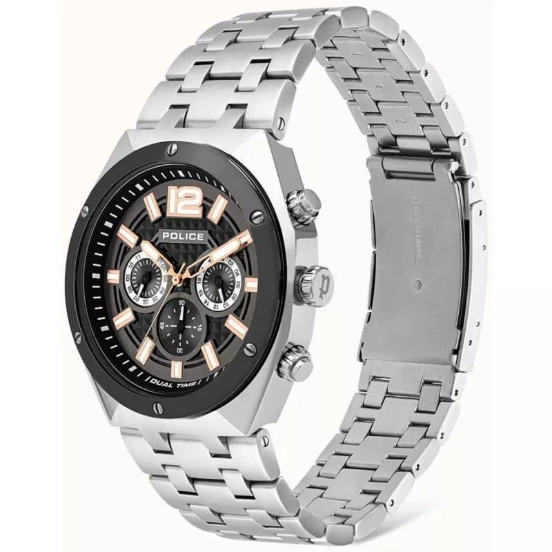 POLICE vīriešu kvarca analogais pulkstenis P15995JSTU61M 46mm Nerūsējošais tērauds Gunmetal Grey