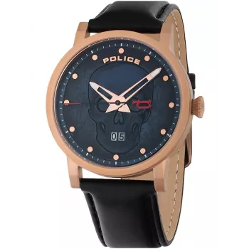 Police vīriešu kvarca analogais pulkstenis PL15404JSR.03 - Zils ciparnīca, Brūna ādas siksniņa, 43 mm