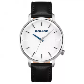 Police vīriešu kvarca analogais rokas pulkstenis PL.15923JS-04 42mm nerūsējošā tērauda korpuss, zils ciparnīca, brūna ādas siksniņa
