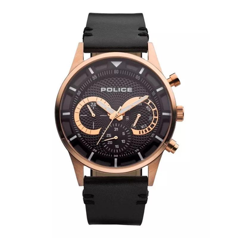 POLICE vīriešu Ranger kvarca pulkstenis PEWJF2110901 - zils ciparnīca, brūna ādas siksna, 46mm nerūsējošais tērauds