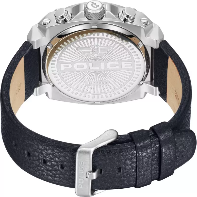 POLICE Vīriešu Pulkstenis PEWJF2226802 Blaze Kolekcija 45mm Nerūsējošā Tērauda Korpusa Melna Ādas Siksniņa Analogais Kvarcs