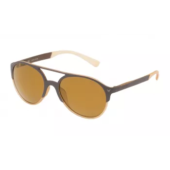 POLICE SPL163557ESG Unisex Taisnstūra saulesbrilles Havana Acetāta rāmis Zaļa polikarbonāta lēca 55/19/140 mm UV400