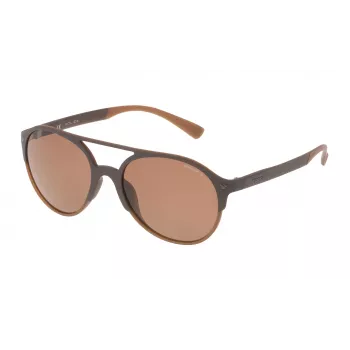 Police SPL1635594CP Unisex Taisnstūra saulesbrilles Havana Acetāta rāmis Zaļa Polarizēta lēca 55/19/140 mm