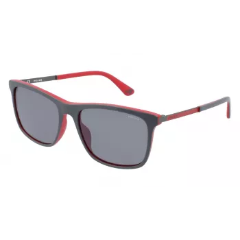 POLICE SPLA56561BUX Vīriešu taisnstūra saulesbrilles - Melns acetāta rāmis, Pelēka polikarbonāta lēca 56/17/145 mm UV400