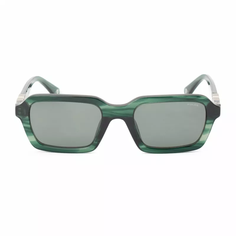 POLICE SPLL14-5309N6 Vīriešu saulesbrilles - Melns acetāta rāmis, Pelēkas polikarbonāta lēcas, UV400 aizsardzība, 53 mm