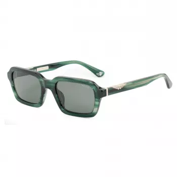 POLICE SPLL14-5309N6 Vīriešu saulesbrilles - Melns acetāta rāmis, Pelēkas polikarbonāta lēcas, UV400 aizsardzība, 53 mm