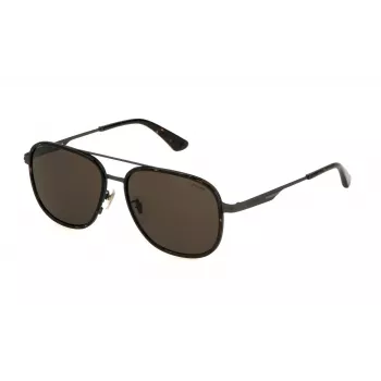 POLICE SPLL78-580627 Vīriešu taisnstūra saulesbrilles, spīdīgs melns rāmis, pelēkas lēcas, 58 mm
