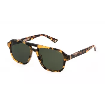 POLICE SPLL83-56AGGY Vīriešu taisnstūra saulesbrilles - Pelēks acetāta rāmis ar pelēkām polikarbonāta lēcām - 56/17/145 mm