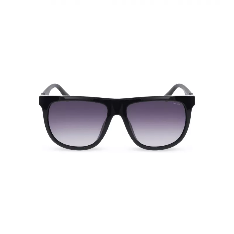 POLICE SPLN33M590Z42 Vīriešu saulesbrilles - Melns acetāta rāmis, Pelēkas polikarbonāta lēcas, UV400 aizsardzība, 59 mm lēcas platums