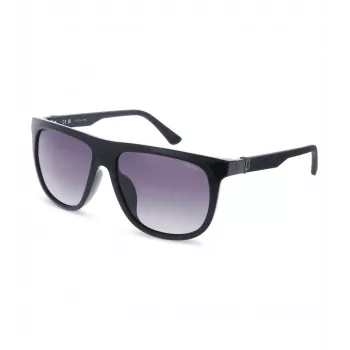 POLICE SPLN33M590Z42 Vīriešu saulesbrilles - Melns acetāta rāmis, Pelēkas polikarbonāta lēcas, UV400 aizsardzība, 59 mm lēcas platums