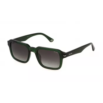 POLICE SPLN36-520G61 Vīriešu taisnstūra saulesbrilles - Melns/Pelēks rāmis, Pelēkas lēcas, 52mm