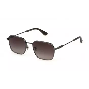 POLICE SPLN41-550568 Vīriešu taisnstūra saulesbrilles, melns rāmis, pelēkas dūmu lēcas, 55mm
