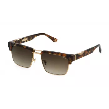 POLICE SPLP25-550AER Vīriešu saulesbrilles - Melns acetāta taisnstūra rāmis ar pelēkām polikarbonāta lēcām - 55/17/145 mm