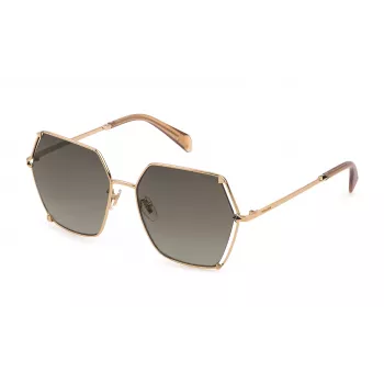 POLICE Women's SPLD31-560300 Rectangular Sunglasses - Black Acetate Frame, Grey Polycarbonate Lenses, UV400 Protection