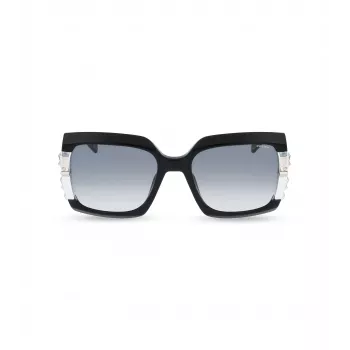 POLICE Sieviešu saulesbrilles SPLG23M570700 Ģeometrisks melns acetāta rāmis Pelēka polikarbonāta lēca 57mm