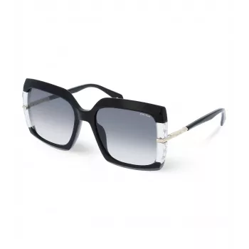 POLICE Sieviešu saulesbrilles SPLG23M570700 Ģeometrisks melns acetāta rāmis Pelēka polikarbonāta lēca 57mm
