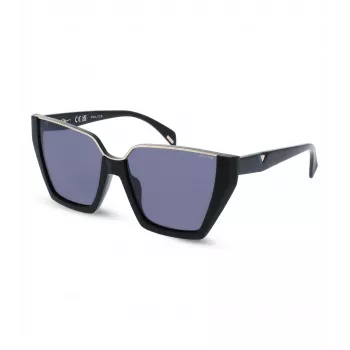 POLICE Sieviešu saulesbrilles SPLL33-570700 - Taisnstūra acetāta rāmis, pelēkas polikarbonāta lēcas, UV400 aizsardzība, 57 mm lēcu platums