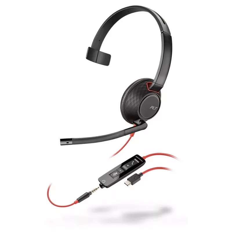 Poly Blackwire C5210 USB-C - 5200 Series - Vadu viensauss austiņas ar mikrofona kātu, trokšņu slāpēšana, vadības pults uz kabeļa, melna