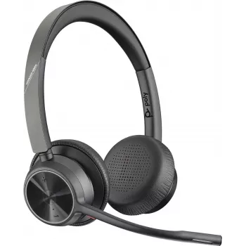 Poly Voyager 4320 UC bezvadu Bluetooth austiņas ar BT700 USB-C adapteri, uz auss, divu mikrofonu trokšņu slāpēšana, 24h sarunu laiks, melnas