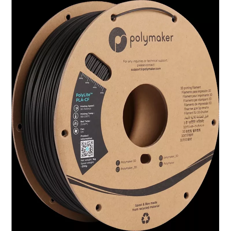 Polymaker PA10001 PLA Filaments 1,75 mm 1 kg Melns