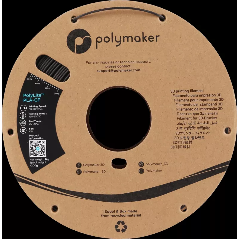 Polymaker PA10001 PLA Filaments 1,75 mm 1 kg Melns
