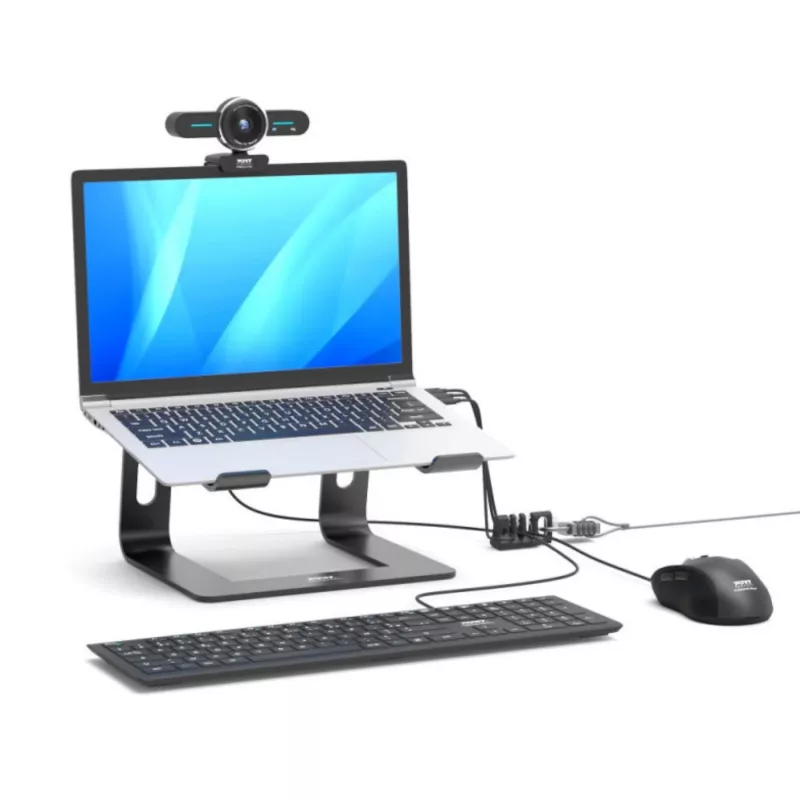 Port Connect Desktop vadu pārvaldnieks pelei un tastatūrai – pašlīmējošs silikona klipsis, 3 sloti, melns