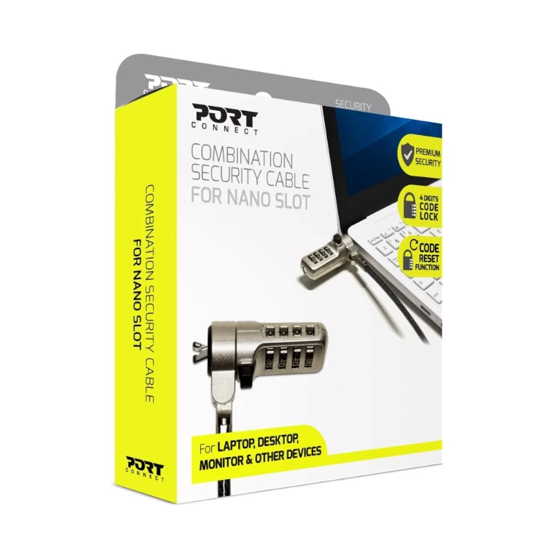 Port Connect Nano Slot drošības kombinācijas kabelis - 1,8 m pīts tērauds Kensington Lock