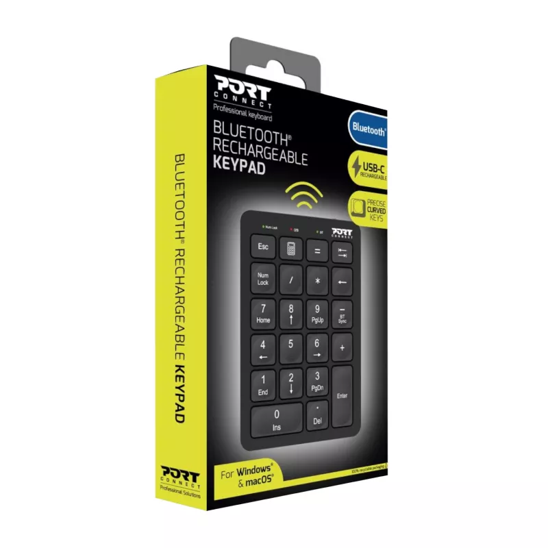Port Designs ciparu tastatūra Bluetooth uzlādējama - 22 taustiņi, melna