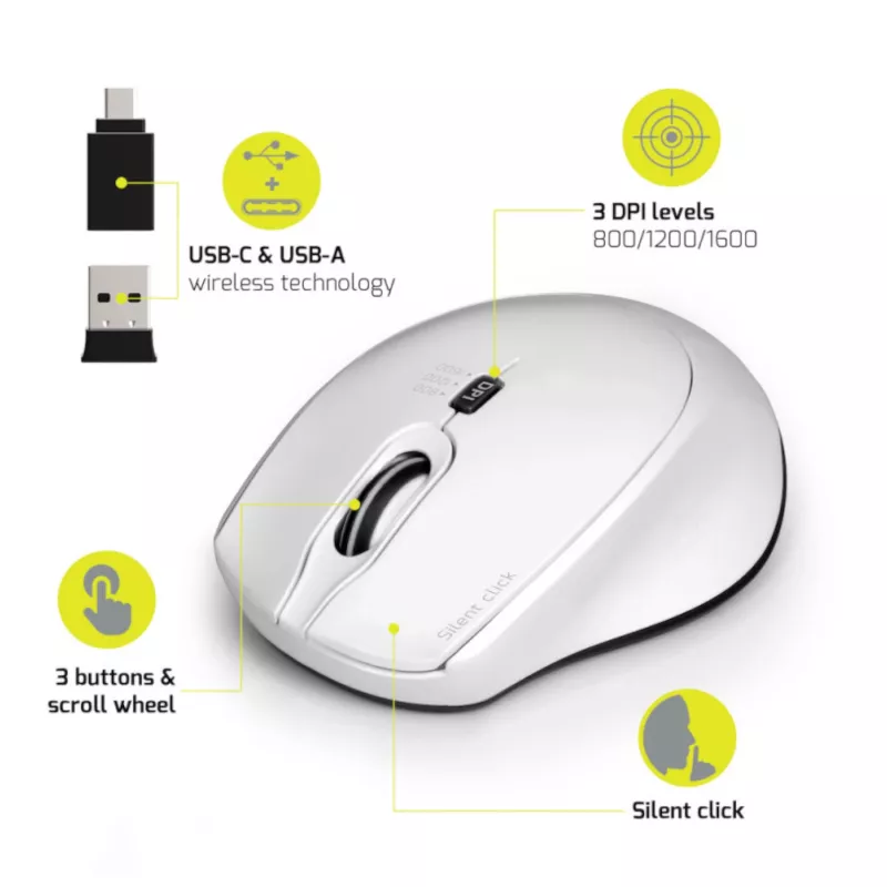 Port Designs Port Connect Silent 1600DPI 3 pogu bezvadu pele - balta