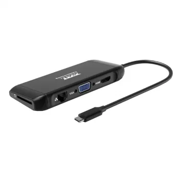 PORT USB-C Docking Station 11-in-1 Hub ar 4K HDMI, VGA, Gigabit Ethernet, 100W PD, USB 3.1, SD/MicroSD, Audio - Melns