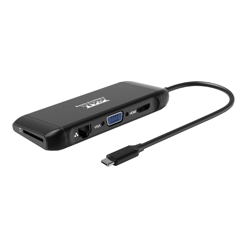 PORT USB-C Docking Station 11-in-1 Hub ar 4K HDMI, VGA, Gigabit Ethernet, 100W PD, USB 3.1, SD/MicroSD, Audio - Melns