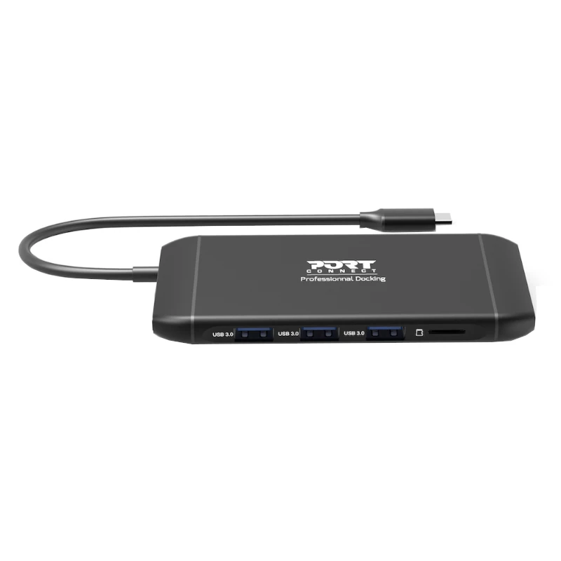 PORT USB-C Docking Station 11-in-1 Hub ar 4K HDMI, VGA, Gigabit Ethernet, 100W PD, USB 3.1, SD/MicroSD, Audio - Melns
