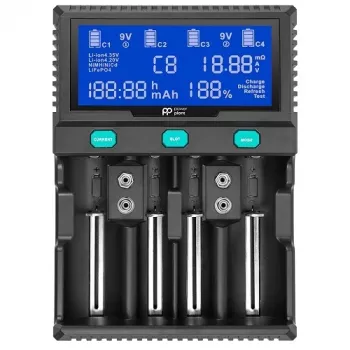 POWER PLANT, LLC AA620173 viedais 4 kanālu universālais akumulatoru lādētājs Li-ion, LiFePO4, NiMH, NiCd