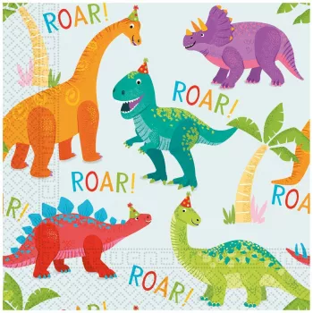 Procos Dino Party 2-slāņu papīra salvetes 33x33 cm, 20 gab., daudzkrāsu 97976