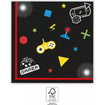 PROCOS Gaming Party 2-slāņu papīra salvetes 20 gab. 33x33 cm daudzkrāsainas (93772)