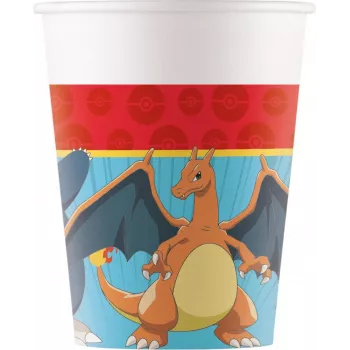 Procos Pokémon papīra krūzes 8 gab. 200ml Pikachu Charmander Squirtle Bulbasaur ballīšu krūzes 98401