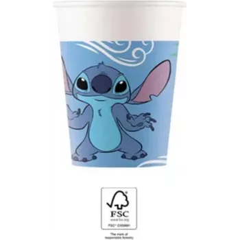 Procos Stitch & Angel papīra krūzes 200ml 8 gab. iepakojums | Disney Lilo & Stitch ballīšu krūzes 96795