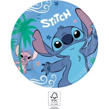 Procos Stitch & Angel papīra šķīvji, 8 gab., 23 cm, Disney Lilo & Stitch ballīšu galda piederumi 96794