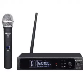 Prodipe M850 DSP SOLO UHF F5 bezvadu vokālā sistēma ar dinamisko kardioīdo mikrofonu, True Diversity uztvērēju, 100 izvēles kanāliem, integrētu DSP, 100 m darbības rādiusu