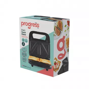 Progress EK6666PVDE 3 in 1 Uzkodu Gatavotājs - Vafeļu, Sviestmaižu & Donutu Gatavotājs, 900W, Melns