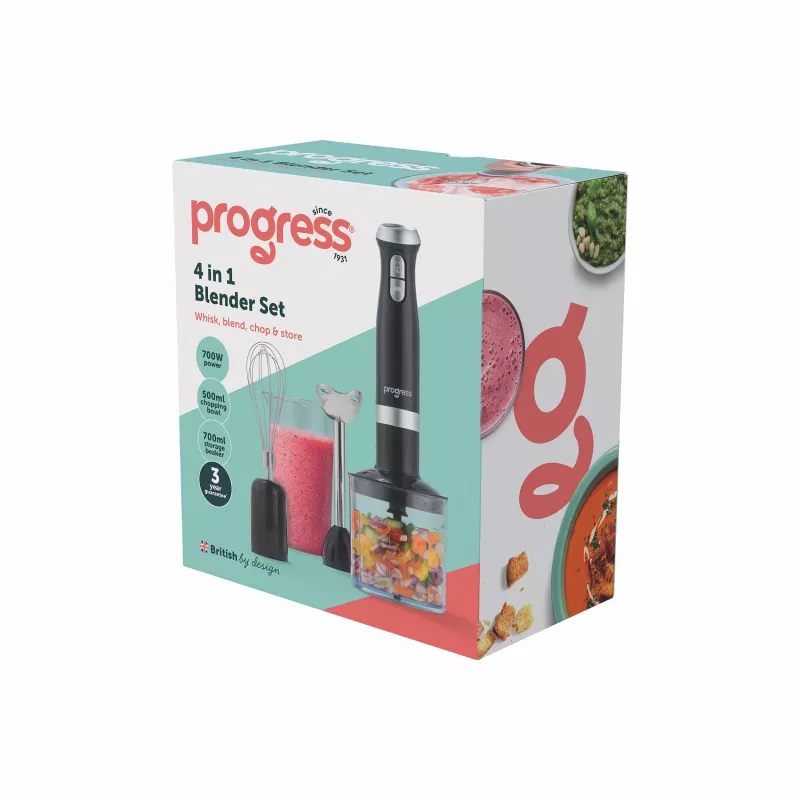 Progress EK6690PVDE 4 in 1 rokas blenderu komplekts, 600 W, melns/nerūsējošais tērauds