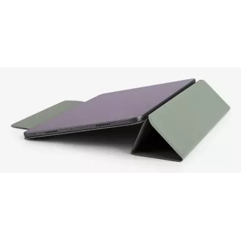 Aizsargapvalks iPad Air 13 (2024/2025) - tumši melns vegāna ādas folio ar statīvu, magnētisko aizdari, Apple Pencil atbalstu, militāra līmeņa kritienu aizsardzību