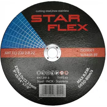 PSG Star Flex T41 230x2.0mm griešanas disks nerūsējošajam tēraudam, WA46R-BF-INOX, 80 m/s, 6650 RPM, 22.23 mm caurums